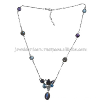 Labradorite And Multi Gemstone 925 Sterling Silver Necklace jewelry